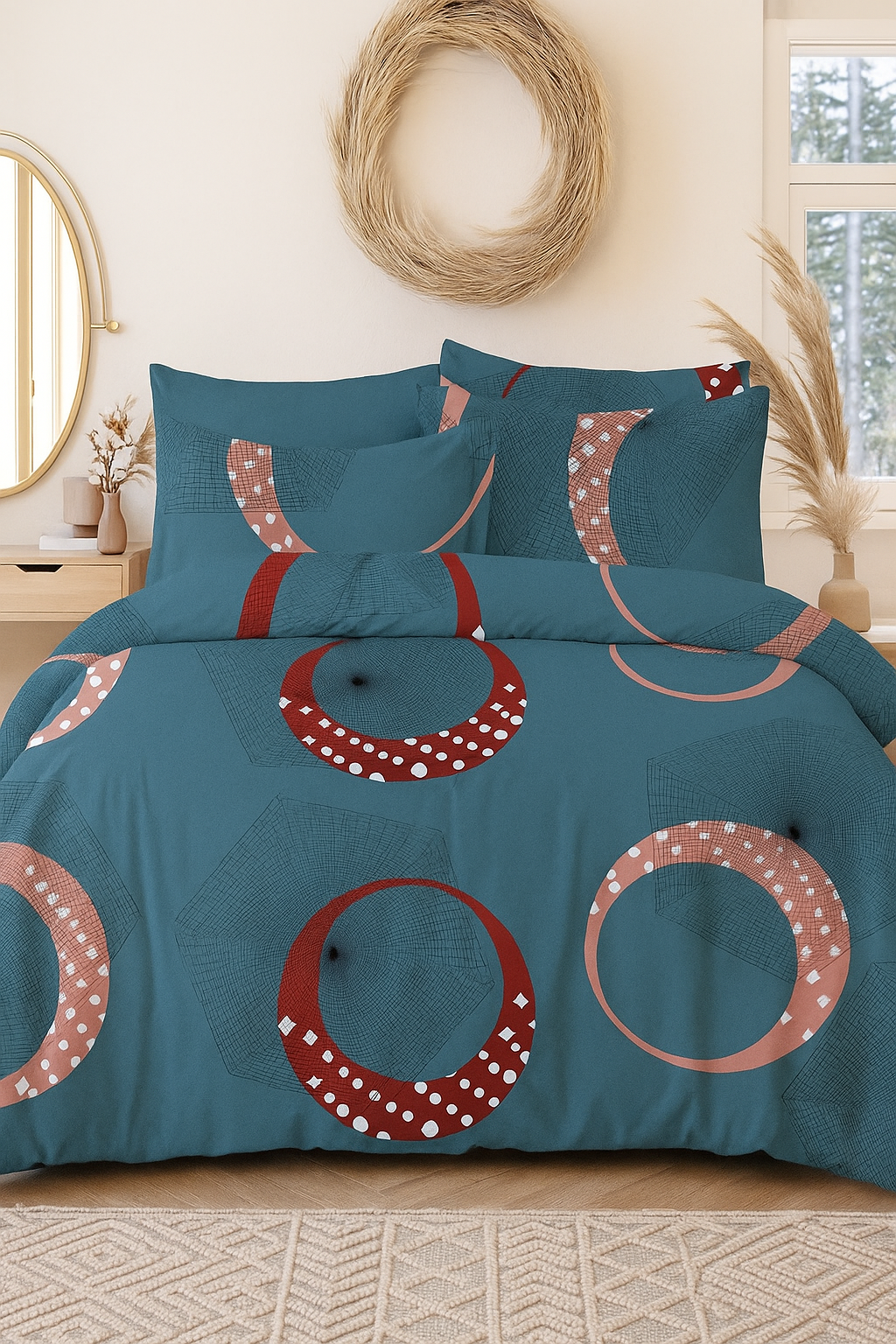 Lunar Vibe: Luxury Cotton Double Bedsheet with Contemporary Ring Pattern