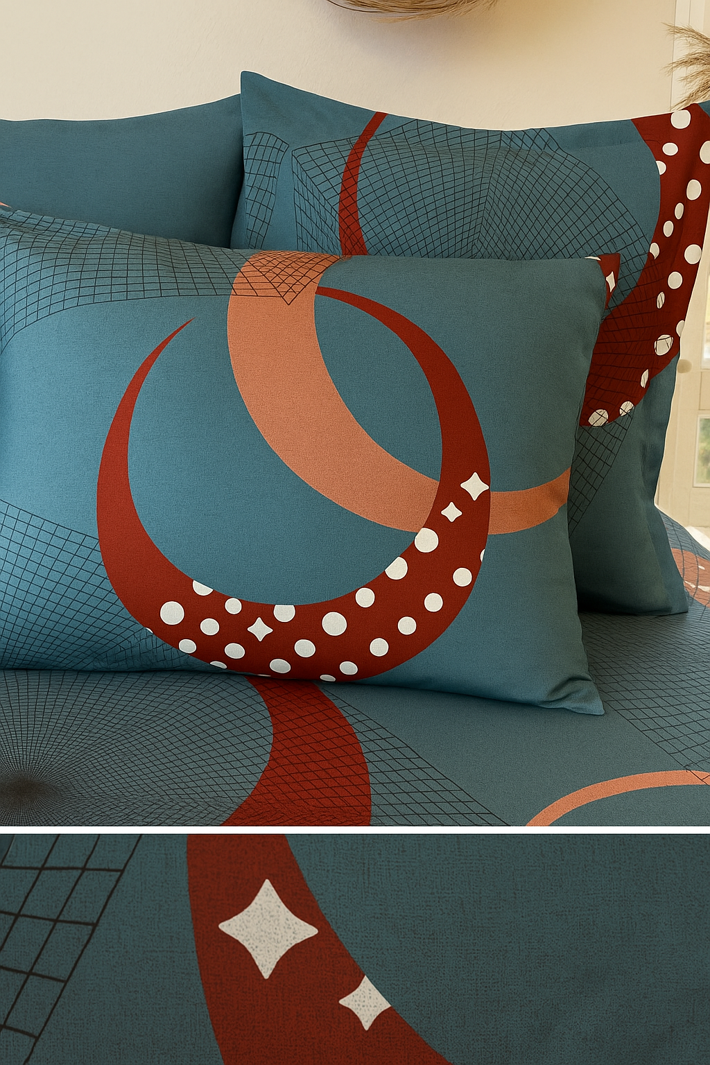 Lunar Vibe: Luxury Cotton Double Bedsheet with Contemporary Ring Pattern