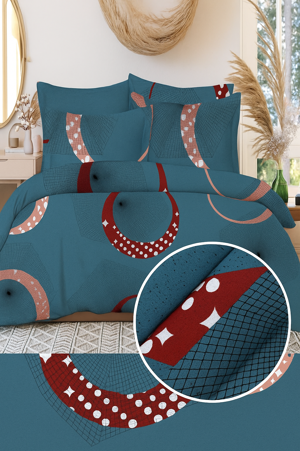 Lunar Vibe: Luxury Cotton Double Bedsheet with Contemporary Ring Pattern