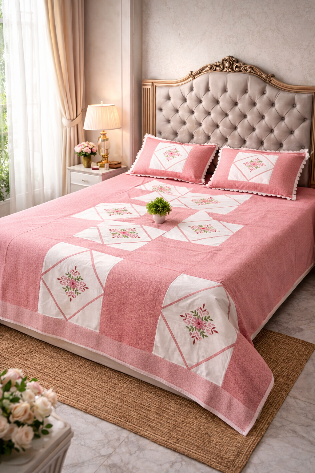 Blush Garden - Comfort Castle Blush Garden Pink Floral Premium Bedsheet with 2 Pillow Covers