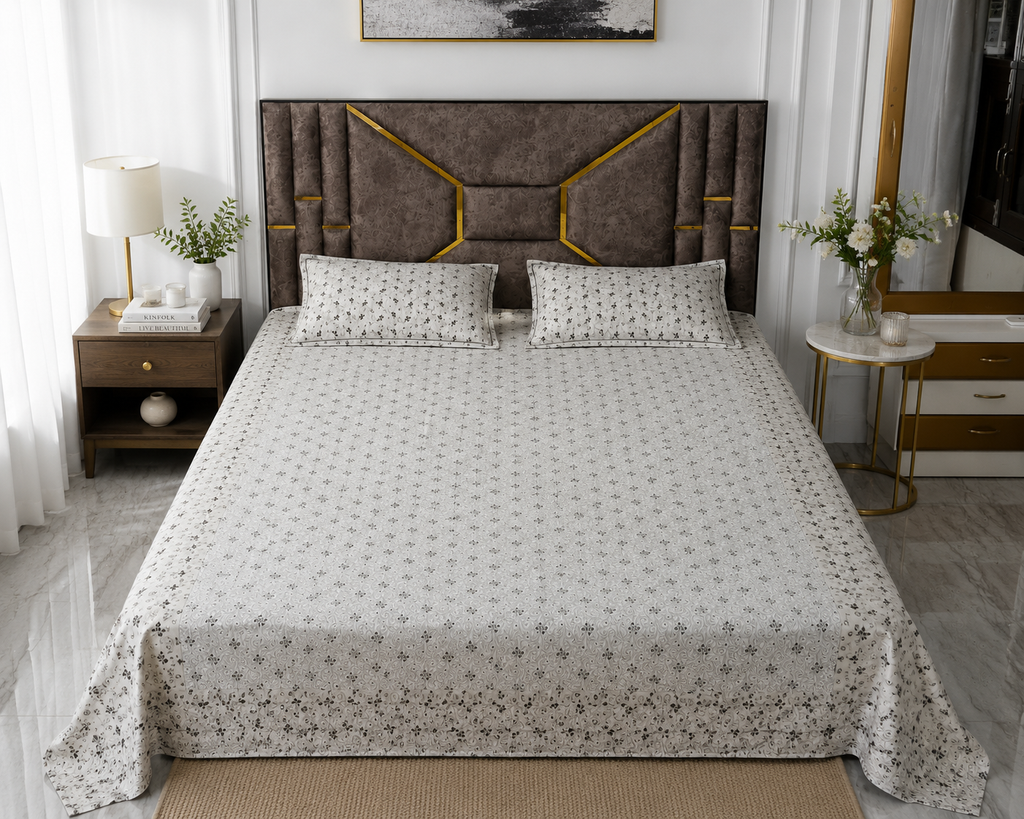 Luxury Snow Bloom Pure Cotton Queen Size Bedsheet