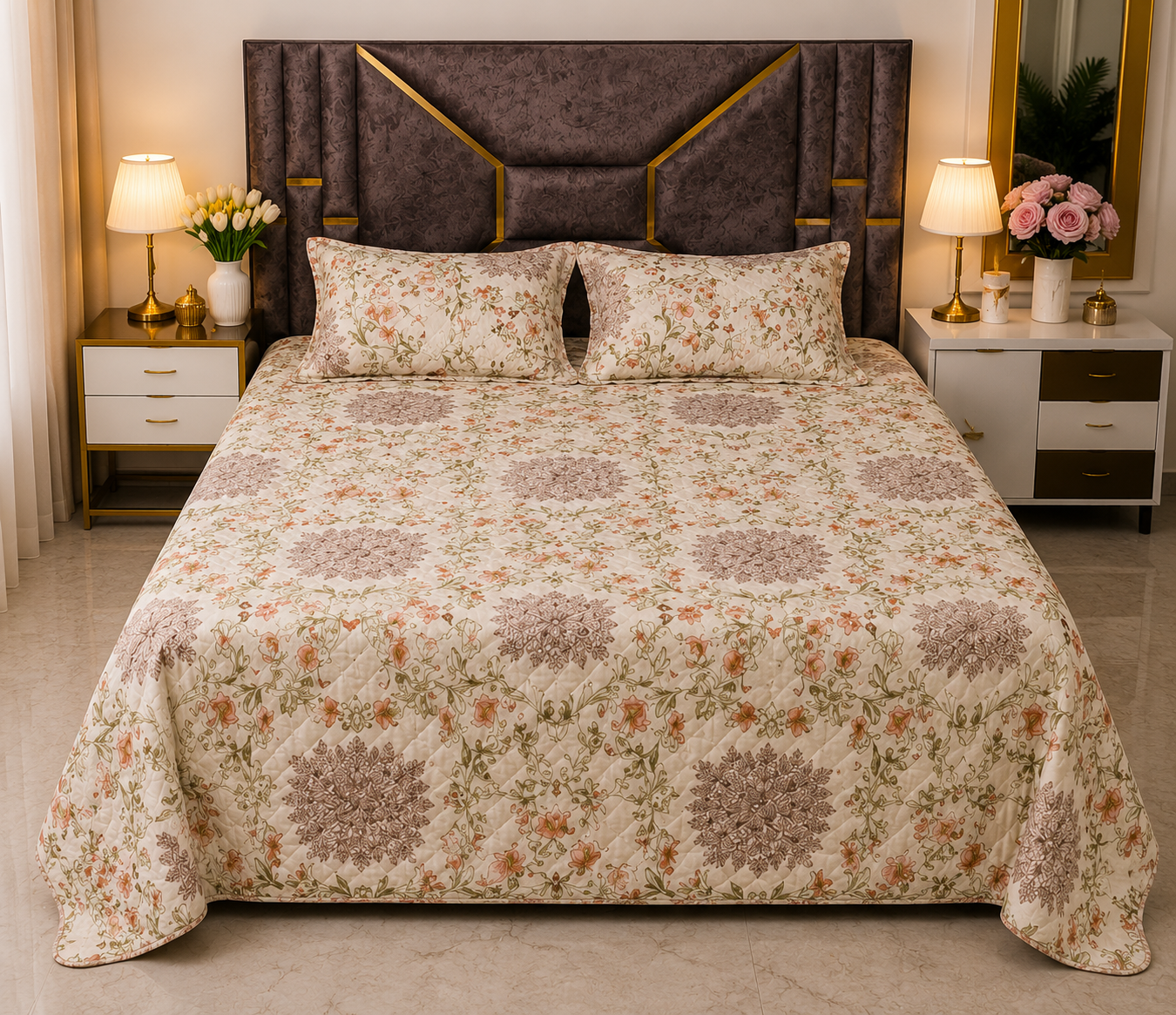 Comfort Castle Vintage Blossom Quilted Bed Cover