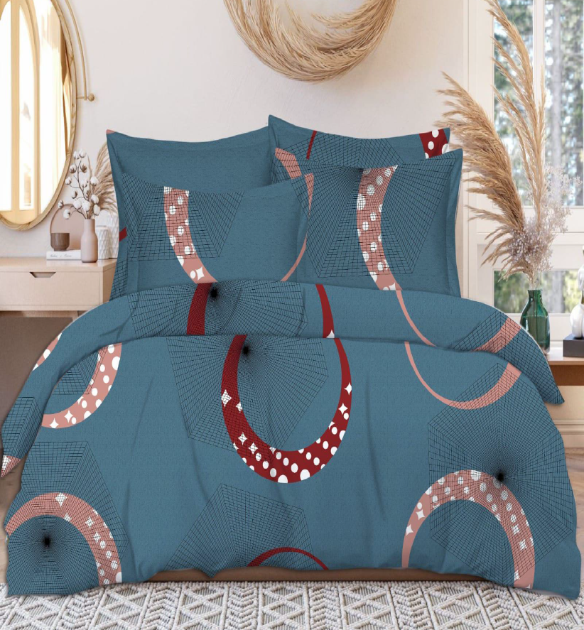 Lunar Vibe: Luxury Cotton Double Bedsheet with Contemporary Ring Pattern