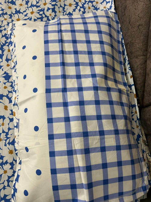 Luxury Blue Blossom Glace Cotton Queen Size Bedsheet