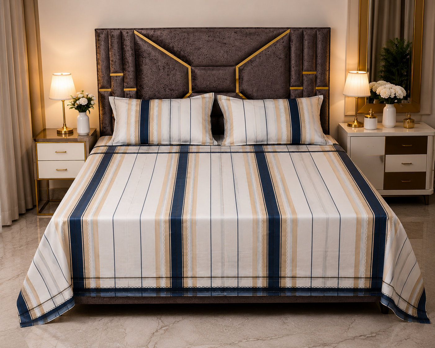 Windsor Stripe Luxury King Size Bedsheet